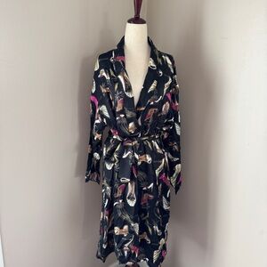 NWT Deadstock Nicole Miller 100% Silk Robe with Fancy Fun High Heel Shoes Large